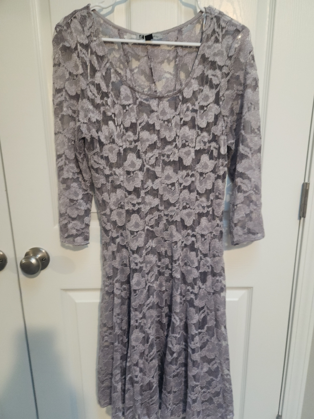 Leslie Fay Gray Lace Fit-and-Flare Dress